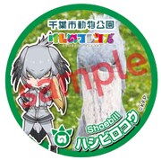 ハシビロコウの缶バッジ。