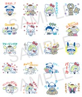 「ユーリ!!! on ICE×サンリオキャラクターズ」のLINEスタンプのラインナップ。