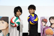 「劇場版総集編 青葉城西高校戦『ハイキュー!! 才能とセンス』」舞台挨拶の様子。左から村瀬歩、石川界人。