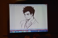 山田シロによる應矢泰紀氏のイラスト。竹宮惠子曰く、「私このイラストを見て『ここまでやっていいんですか!?』って聞きました」とのこと。