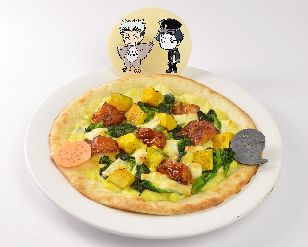 「木兎、赤葦のハロウィン限定、チキン、菜の花、かぼちゃのピザ」