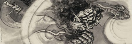 「ONE PIECE ART NUE 大覚寺『魔獣と姫と誓いの花』展」展示物一部。(c) 尾田栄一郎／集英社／京都麦わら道中記推進委員会