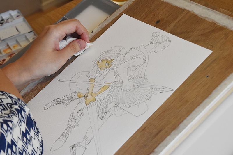 イラストに色を塗っていく稲空穂。着彩動画は特集記事にて公開中。