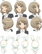 詩之本秋穂と秋穂のぬいぐるみ・モモのキャラクタービジュアル。