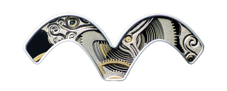 「こちら葛飾区亀有公園前派出所  両さんの機械式ウォッチ」 の盤面にあしらわれた眉毛のモチーフ。