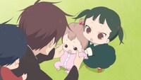 アニメ「学園ベビーシッターズ」第1話の場面カット。