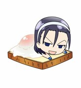 「田所パン謹製 パン(缶)バッジ」の東堂尽八(温泉卵パン)。