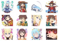 LINEスタンプ「しゃべる！この素晴らしい世界に祝福を！」のラインナップ。