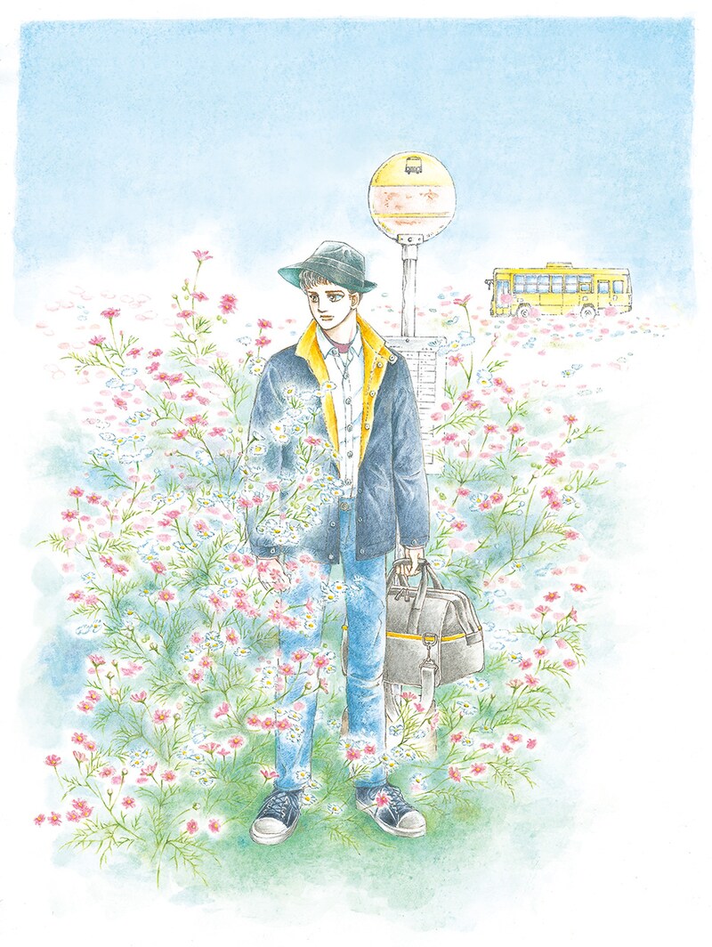 萩尾望都の読み切り「バス停まで」イラスト。(c)萩尾望都/講談社