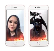 顔をデビルマンにできる、FacebookのARカメラ機能のサンプル画像。