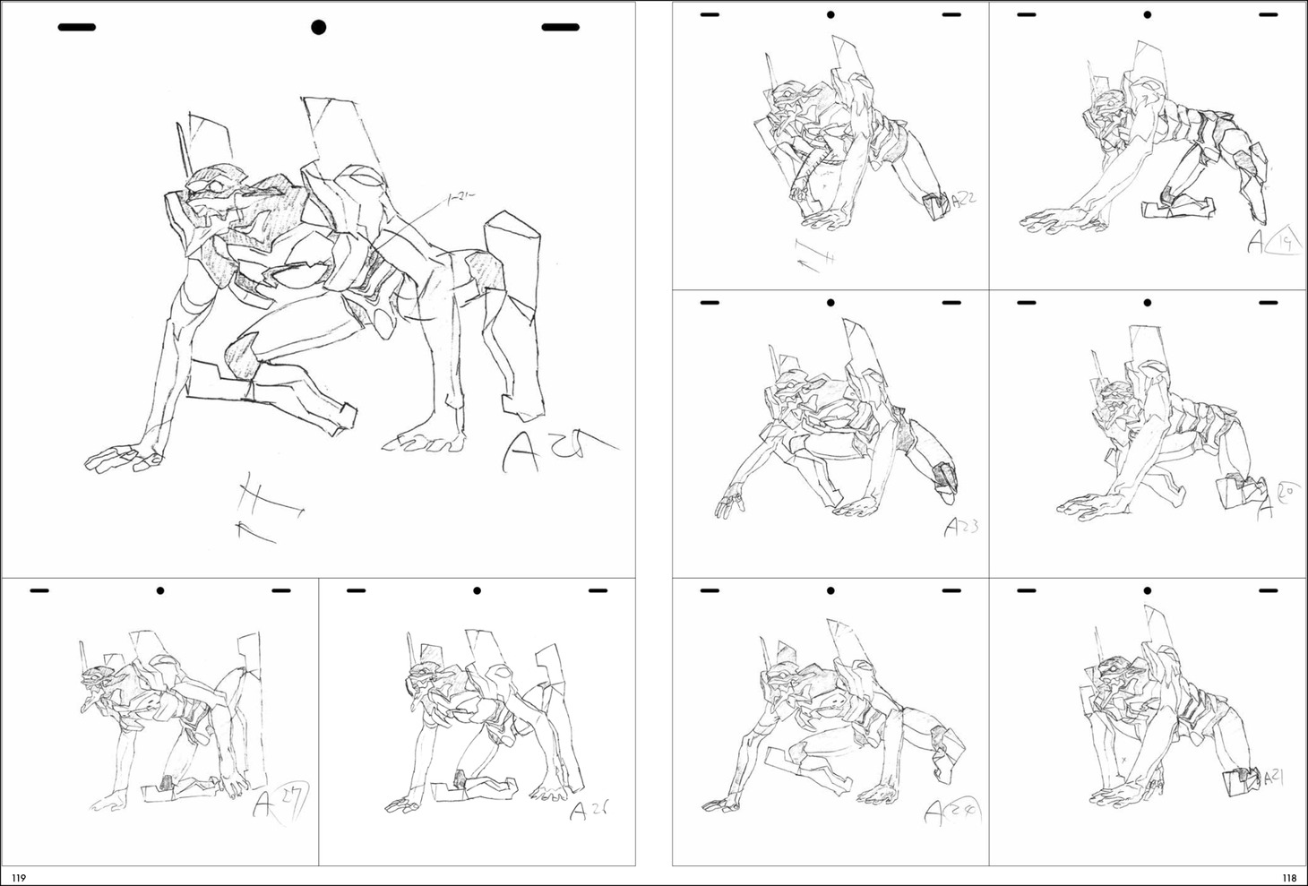 「磯光雄 ANIMATION WORKS vol.2」より「新世紀エヴァンゲリオン」の原画。(c)カラー/Project Eva.