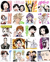 「背すじをピン！と（J50th）」のスタンプ。