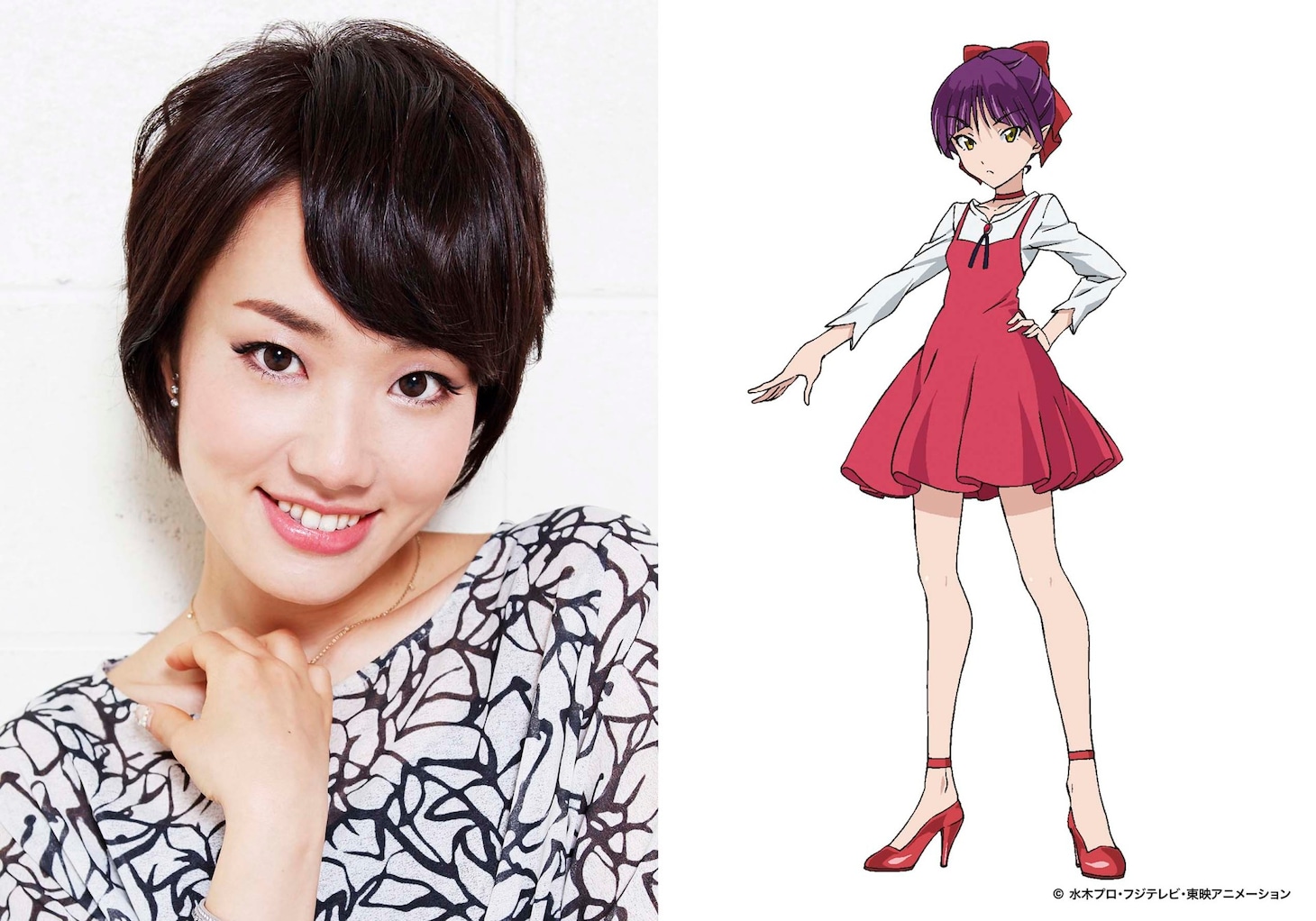 左から庄司宇芽香、ねこ娘のキャラクター設定画。