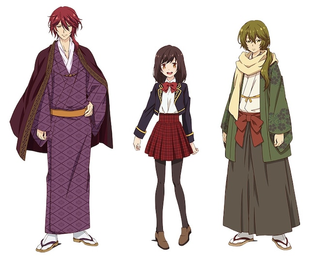 テレビアニメ「明治東亰恋伽」のキャラクターデザイン。左から森鴎外、綾月芽衣、菱田春草。