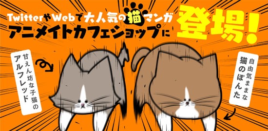 「鴻池剛と猫のぽんた ニャアアアン！」アニメイトカフェショップ企画の告知画像。