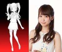 穴沢虹海のデザインラフと、虹海を演じる芹澤優。