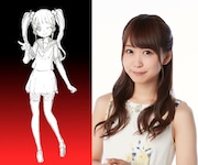 穴沢虹海のデザインラフと、虹海を演じる芹澤優。