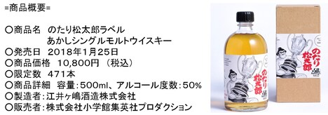 「のたり松太郎ラベル・あかしシングルモルトウイスキー」