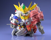 食玩「ミニプラ ガンダムビルドダイバーズ スーパーショックガンダム」。「ガンダムビルドダイバーズ」に登場予定のショックガンダムを中心に、ガンダム、シャア専用ザク、νガンダム、サザビーを合わせた5体が合体する。