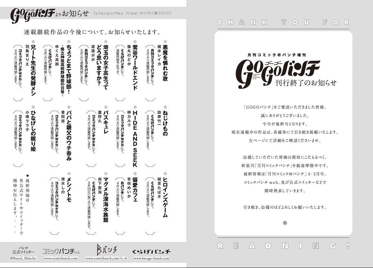 ゴーゴーバンチ掲載作の移籍先一覧。