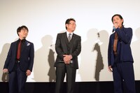 「劇場版Infini-T Force／ガッチャマン さらば友よ」舞台挨拶の様子。左から関智一、船越英一郎、鈴木一真。