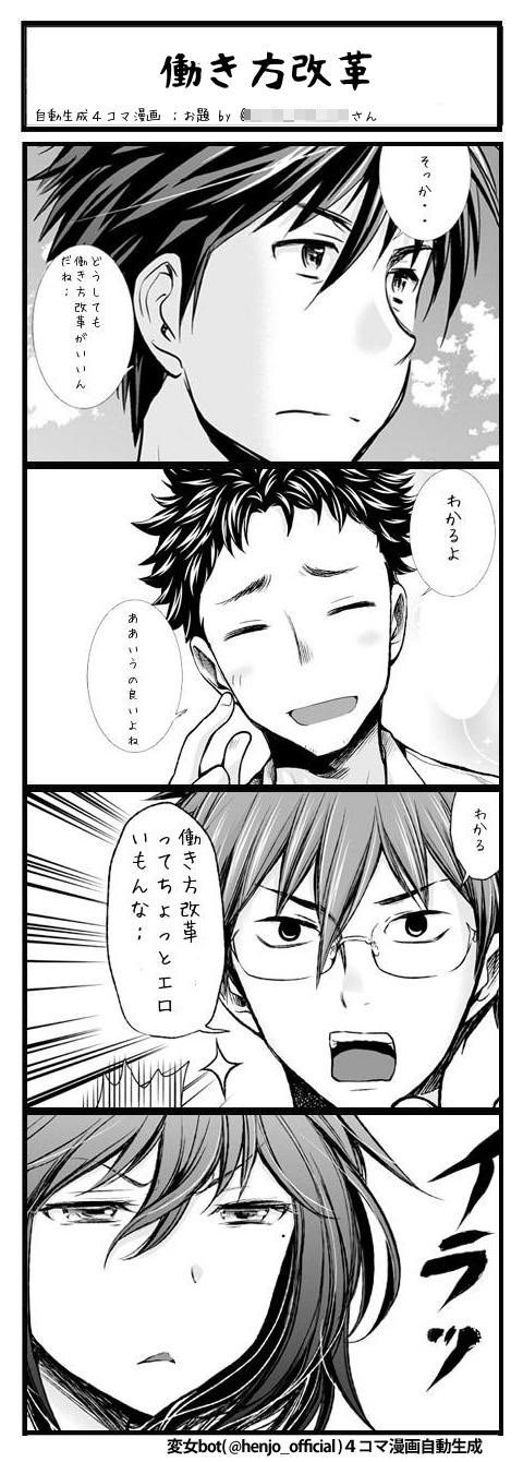 自動生成機能された4コママンガの例。