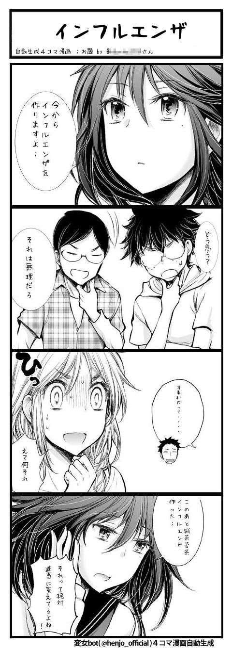 自動生成機能された4コママンガの例。