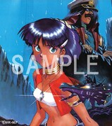 貞本義行のイラストが描かれた小型の色紙。