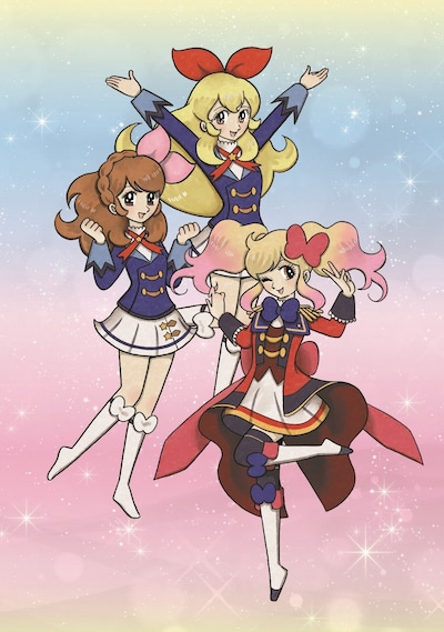 手塚治虫キャラクター風の星宮いちご、大空あかり、虹野ゆめ。(c)BNP/BANDAI, DENTSU, TV TOKYO (c)TezukaProductions