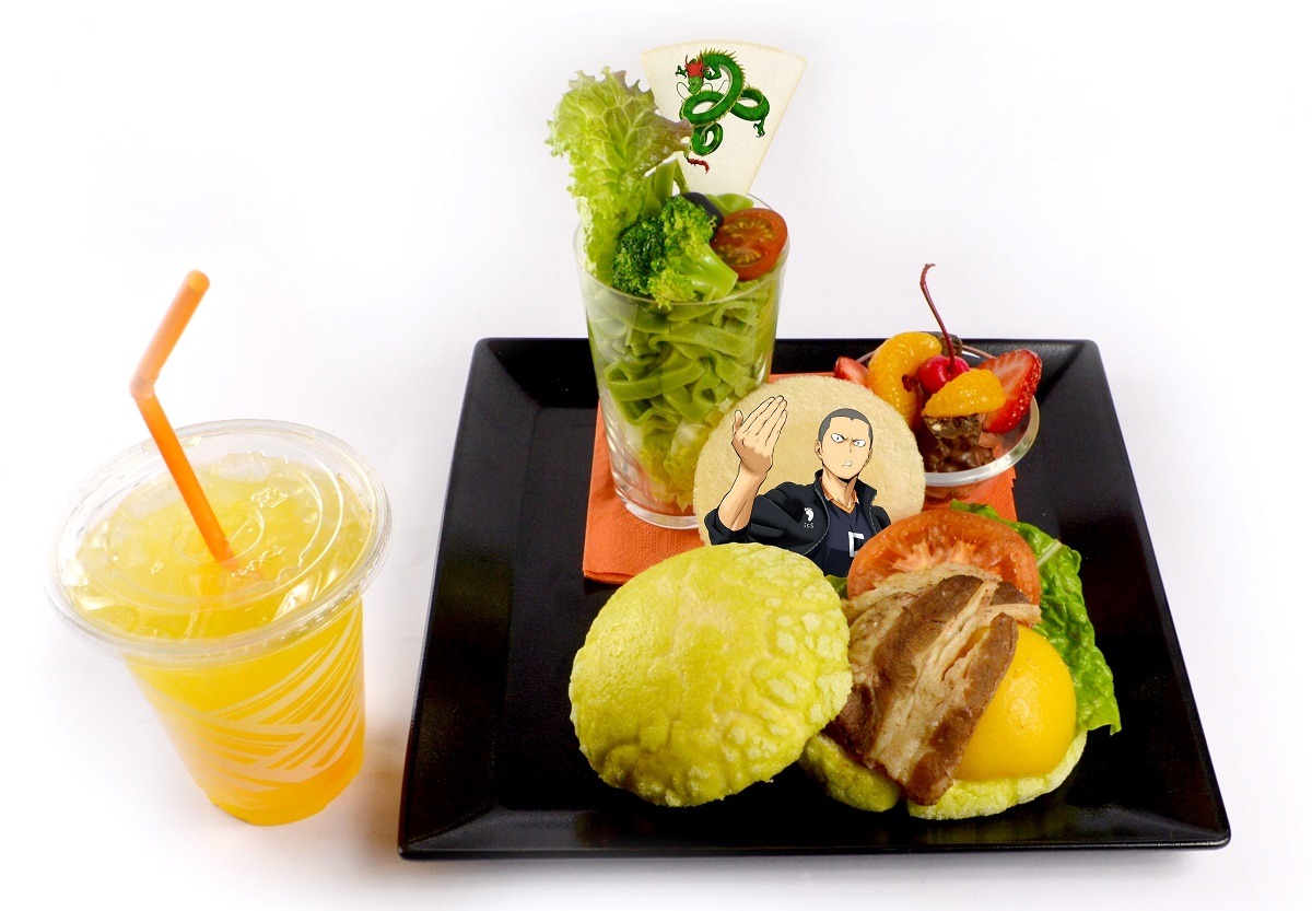 「田中龍之介のメロンパンバーガープレート（オレンジジュース付）」