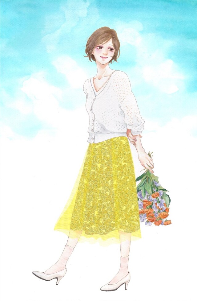 いくえみ綾によるイラスト。コラボアイテムを着用した女性が描かれている。(c)Ryo Ikuemi