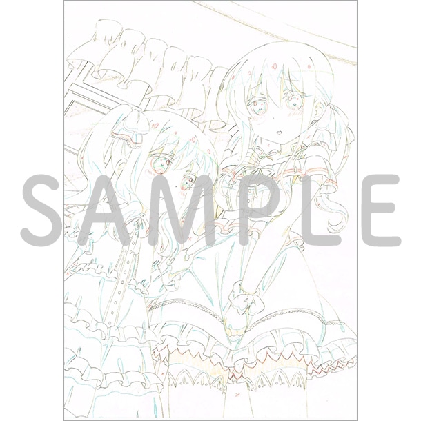 HMVとLoppiの特典の絵柄。アニメ描き下ろしイラストを使用した冠と大会のB2タペストリー。