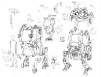 「A.I.C.O. Incarnation」に登場するバイポッド(二脚移動車)の設定画。