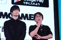 ゲーム「甲鉄城のカバネリ -乱-」で千尋役を演じる梅原裕一郎、脚本・クリエイティブディレクターを務める笠岡淳平。