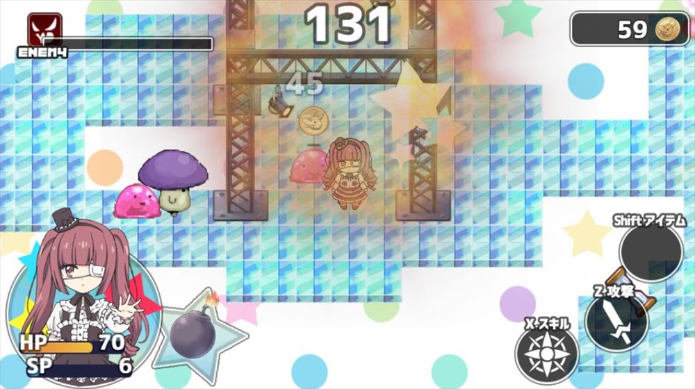 「邪神ちゃんドロップキック～和気あいあい殺伐バトル！～」のゲーム画面。