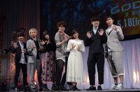 「GODZILLA 決戦機動増殖都市」トークイベントの様子。左から梶裕貴、諏訪部順一、上田麗奈、宮野真守、小澤亜李、櫻井孝宏、杉田智和。