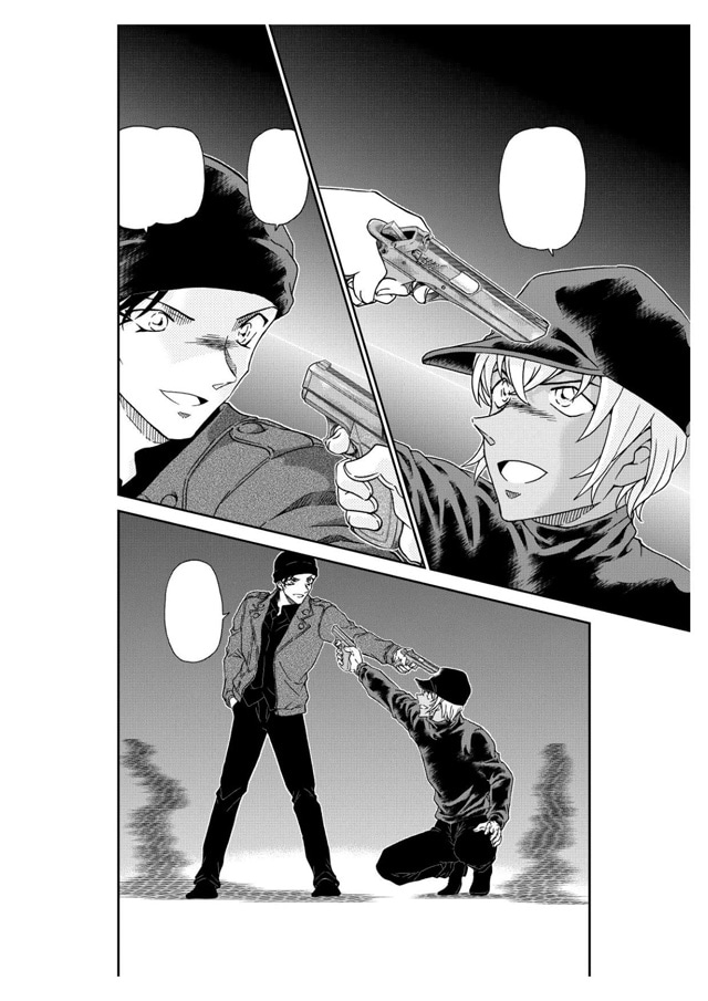 「名探偵コナン」新シリーズより、拳銃を突き合わせる赤井秀一と安室透。