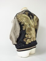 スカジャン「火の鳥と菊花」モノクロ