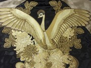 スカジャン「火の鳥と菊花」モノクロ