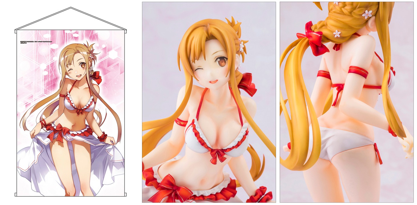 「電撃文庫25周年プレミアムグッズ『ソードアート・オンライン』アスナ 水着Ver.」と限定版特典のタペストリー。