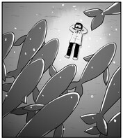 「マンガ家ゲーム日記」のため施川ユウキが描いたイラスト。何のゲームについて語ったのかは、誌面で確認を。