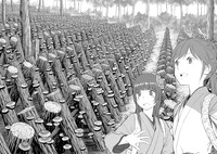 「戦国小町苦労譚 農耕戯画」2巻より。栽培不可能と思われていた椎茸を大量に作り、小間使いを驚愕させる静子。