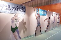 「ハイキュー!!展 ゲンガ×タイカン」の会場に設置されたキャラクターのパネルと横断幕。