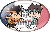 ミニゲームの成功賞の賞品「オーバル型缶バッジ」（全6種）。