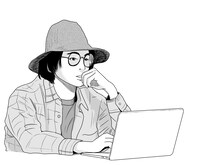 吉田貴司によるお祝いイラスト。(物思いにふけるオアシス。(c)吉田貴司