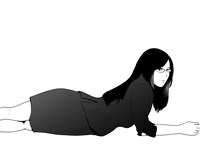 吉田貴司によるお祝いイラスト。何故か横たわる月綾子。(c)吉田貴司