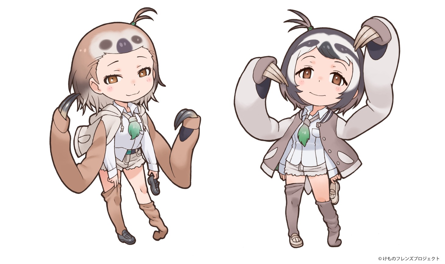 新フレンズ・フタユビナマケモノ（左）、ミユビナマケモノ（右）のビジュアル。
