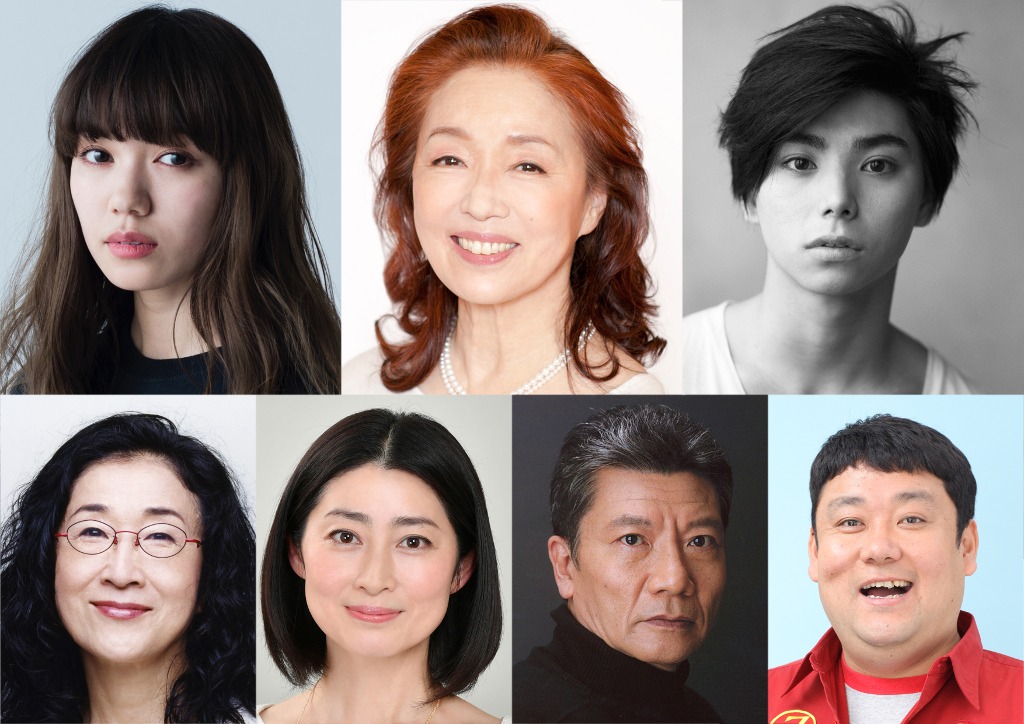 左上から時計回りに二階堂ふみ、宮本信子、村上虹郎、ドロンズ石本、塩見三省、仙道敦子、木野花。