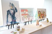 第22回手塚治虫文化賞贈呈式の会場に設けられた「BEASTARS」「大家さんと僕」「ひねもすのたり日記」の展示コーナー。