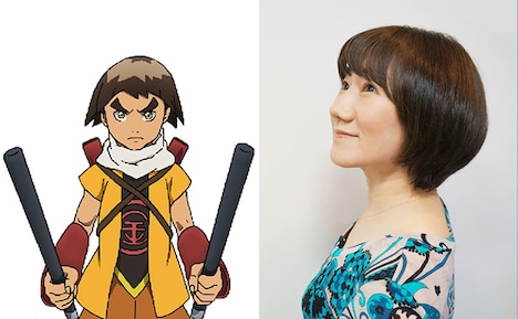 金時のキャラクタービジュアルと矢島晶子。